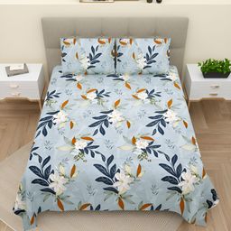 Aura Blue & White Floral 220 TC Cotton King Bedsheet With 2 Pillow Covers-picture-13