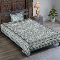 UBANIA COLLECTION Blue Floral Cotton 120 TC Single Bedsheet with 1 Pillow Covers-image-74