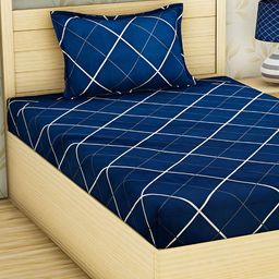 RRC Blue & White Geometric 144 TC Single Bedsheet with 1 Pillow Covers-52