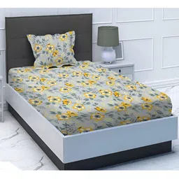 RRC Grey Floral 144 TC Single Bedsheet with 1 Pillow Covers-image-26