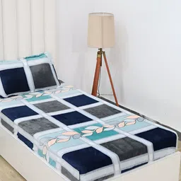 RD TREND Grey & Blue Abstract 210 TC Single Bedsheet with 1 Pillow Cover-image-82
