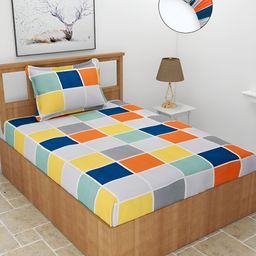 BREVARD Maple Orange Fitted Geometric Polycotton 210 TC Single Bedsheet with Pillow Cover-image-57