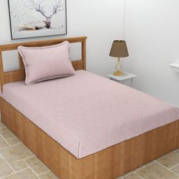 BREVARD Pink & Off White Abstract 210 TC Single Bedsheet With 1 Pillow Cover-image-56