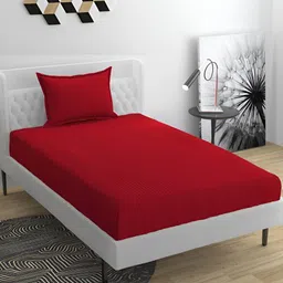 Bromwick Red Striped Cotton 210 TC Single Bedsheet With 1 Pillow Cover-image-74