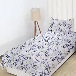 RD TREND Off White Floral Printed 210 TC Cotton Single Bedsheet with 1 Pillow Covers-picture-45