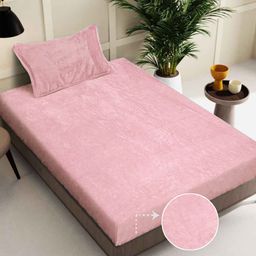 FABINALIV Pink 300 TC Woollen Single Bedsheet with Pillow Cover-image-69