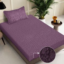 FABINALIV Purple Floral 300 TC Woollen Embossed Single Bedsheet with Pillow Cover-image-35