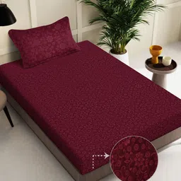 FABINALIV Maroon Floral 300 TC Single Bedsheet with 1 Pillow Cover-image-17