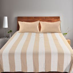 Saral Home Beige & Green Striped 500 TC Bedsheet with 2 Pillow Covers-image-16