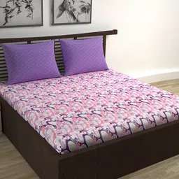 Divine Casa Trident Purple And Pink Pure Cotton 144 TC King Bedsheet Set 2.54 m x 2.22 m-image-75