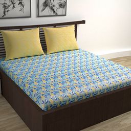 Divine Casa Trident Yellow Printed Pure Cotton 144 TC Queen Bedsheet Set 2.54 m x 2.22 m-image-47