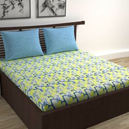 Divine Casa Trident Yellow Printed Pure Cotton 144 TC Queen Bedsheet Set 2.54 m x 2.22 m-image-42