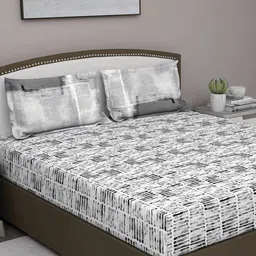 GM Grey & White 210 TC Pure Cotton Queen Bedsheet with 2 Pillow Covers-image-55
