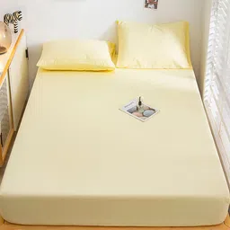 JC HOME Yellow Queen Bedsheet with 2 Pillow Covers-image-89