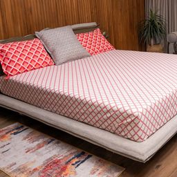 URBAN SPACE Divine Red Geometric 144 TC Pure Cotton Queen Bedsheet With 2 Pillow Covers-picture-27