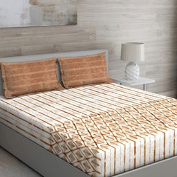 GM Brown & White Geometric 144 TC Queen Bedsheet with 2 Pillow Covers-12