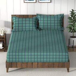 Nautica Green Geometric 160 TC Cotton Queen Bedsheet with 2 Pillow Covers-image-46