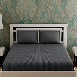 RRC Grey Striped 144 TC Queen Fitted Bedsheet with 2 Pillow Covers-image-50