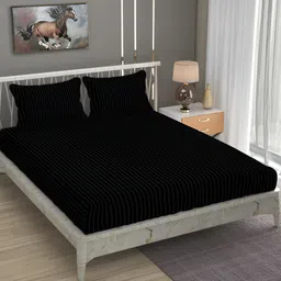 Bromwick Black Striped Cotton 210 TC Queen Bedsheet with 2 Pillow Covers 110 GSM-image-83