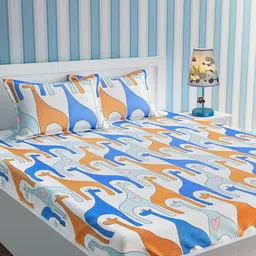 URBAN DREAM Blue Printed 210 TC Queen Bedsheet with 2 Pillow Covers-image-89