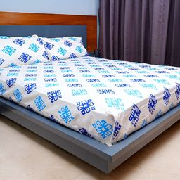 inizio Cream & Blue Ethnic Motifs Cotton 220 TC Queen Bedsheet with 2 Pillow Covers-image-77