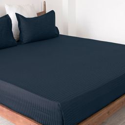HOMEMONDE Blue Striped 300 TC Queen Bedsheet with 2 Pillow Covers-image-81