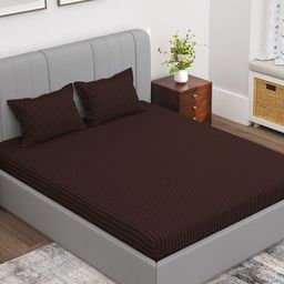 Story@home Aster Brown Striped Microfiber 300 TC Queen Bedsheet with 2 Pillow Covers-image-102