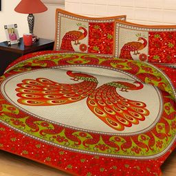 UBANIA COLLECTION Orange Printed 144 TC Queen Bedsheet with 2 Pillow Covers-image-23