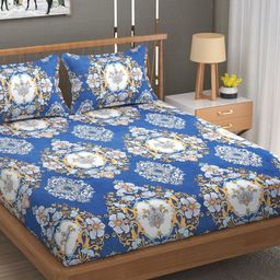 Aura Blue & White 180 TC Queen Bedsheet With 2 Pillow Covers-image-72
