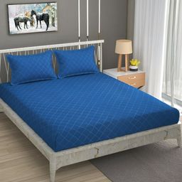 Bromwick Blue Solid Cotton 210 TC Queen Bedsheet with 2 Pillow Covers-image-66