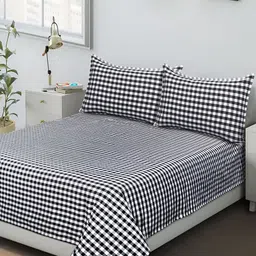 Airwill Black Striped Cotton104 TC Queen Bedsheet with 2 Pillow Covers-image-99
