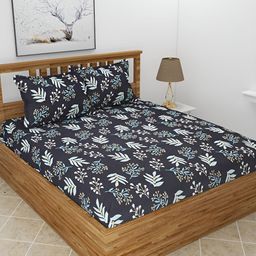 BREVARD Black & White Floral Printed 210 TC Double Queen Bedsheet with 2 Pillow Covers-image-69