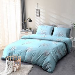 Aura Blue & White Floral 140 TC Queen Bedsheet with 2 Pillow Covers-image-83