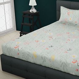 RRC Green Floral 144 TC Queen Bedsheet with 2 Pillow Covers-image-84