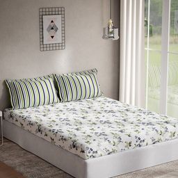 DDecor Blue & White Floral Cotton 144 TC Queen Bedsheet With 2 Pillow Covers-picture-22
