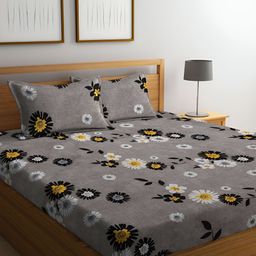 ERIC LONDON Grey and black Floral 144 TC Queen Bedsheet with 2 Pillow Covers-picture-53