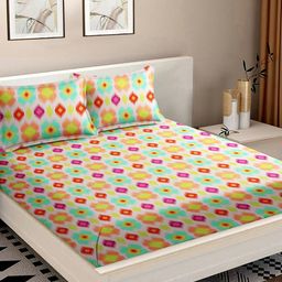 MODEFE Green & White Printed Cotton 180 TC Queen Bedsheet with 2 Pillow Covers-image-48