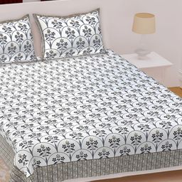 Texstylers Purple Floral 180 TC Cotton Queen Bedsheet with 2 Pillow Covers-image-93