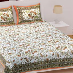Texstylers Brown Floral Printed Cotton 186 TC Queen Bedsheet with 2 Pillow Covers-picture-8