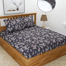 MORADO Blue & White Floral Printed Fitted 210 TC Queen Bedsheet With 2 Pillow Covers-picture-26
