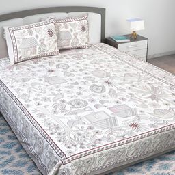 Texstylers Brown Ethnic Motifs Printed Cotton 210 TC Queen Bedsheet With 2 Pillow Covers-picture-21