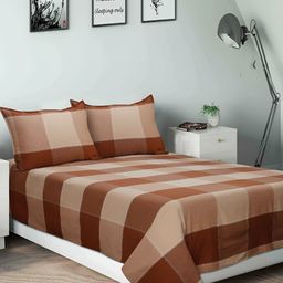 Airwill Brown Striped Cotton 104 TC Queen Bedsheet with 2 Pillow Covers-image-57