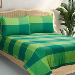 Airwill Green Geometric Printed Cotton 104 TC Queen Bedsheet With 2 Pillow Covers-3