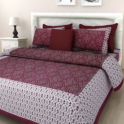 UBANIA COLLECTION Maroon & Grey Printed Cotton 144 TC Queen Bedsheet With 2 Pillow Covers-picture-13