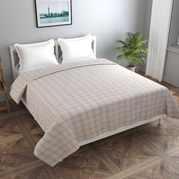 BREVARD Beige & Pink Geometric 210 TC Queen Bedsheet With 2 Pillow Covers-image-53