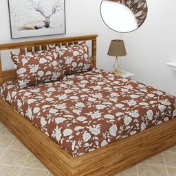 BREVARD Brown 210 TC Fitted Queen Bedsheet With 2 Pillow Covers-image-57