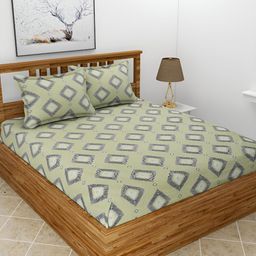 BREVARD Green & Black Geometric 210 TC Queen Bedsheet With 2 Pillow Covers-image-61