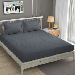 Bromwick Dark Grey Ethnic Motifs Cotton 210 TC Queen Bedsheet With 2 Pillow Covers-18