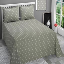 Bromwick Grey Floral Cotton 210 TC Queen Bedsheet with 2 Pillow Covers 110 GSM-image-88
