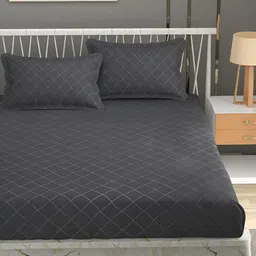 Bromwick Grey Geometric Cotton 210 TC Queen Bedsheet With 2 Pillow Covers-image-67